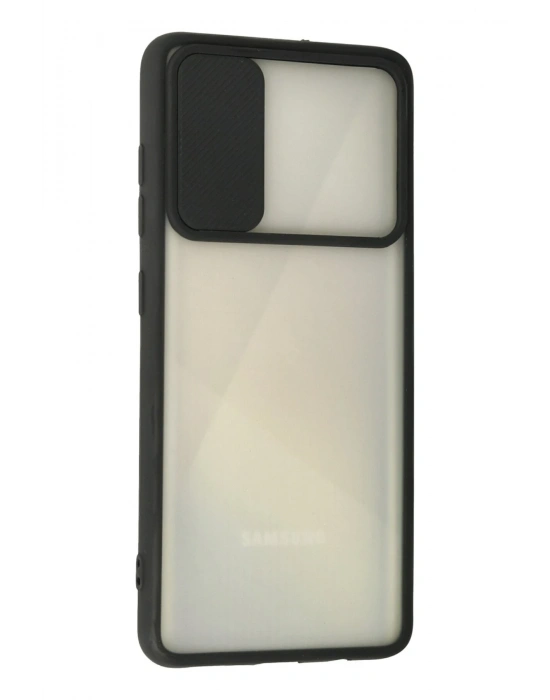 Newface Samsung Galaxy A71 Kılıf Palm Buzlu Kamera Sürgülü Silikon - Siyah