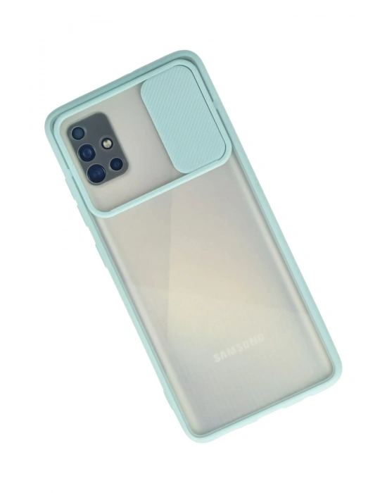 Newface Samsung Galaxy A71 Kılıf Palm Buzlu Kamera Sürgülü Silikon - Turkuaz