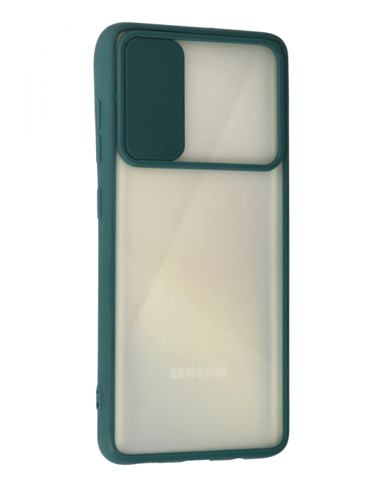Newface Samsung Galaxy A71 Kılıf Palm Buzlu Kamera Sürgülü Silikon - Yeşil