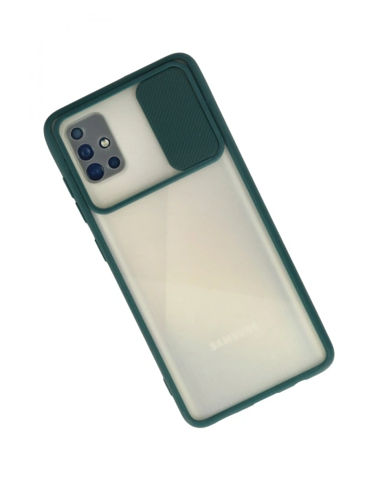 Newface Samsung Galaxy A71 Kılıf Palm Buzlu Kamera Sürgülü Silikon - Yeşil