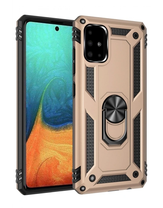 Newface Samsung Galaxy A71 Kılıf Sofya Yüzüklü Silikon Kapak - Gold