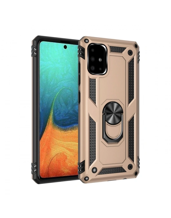 Newface Samsung Galaxy A71 Kılıf Sofya Yüzüklü Silikon Kapak - Gold