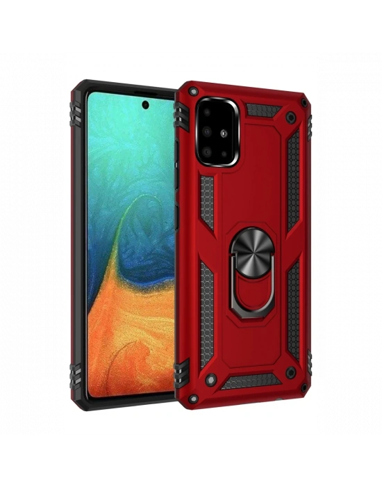 Newface Samsung Galaxy A71 Kılıf Sofya Yüzüklü Silikon Kapak - Kırmızı