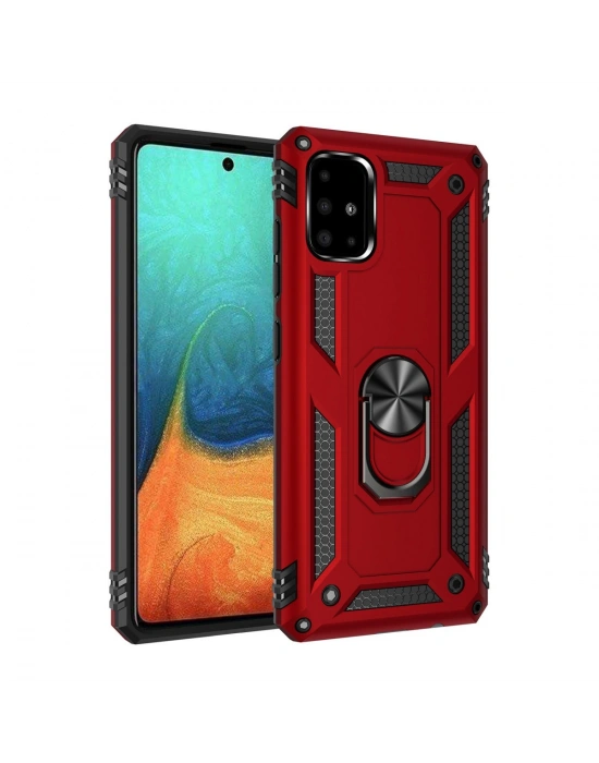 Newface Samsung Galaxy A71 Kılıf Sofya Yüzüklü Silikon Kapak - Kırmızı