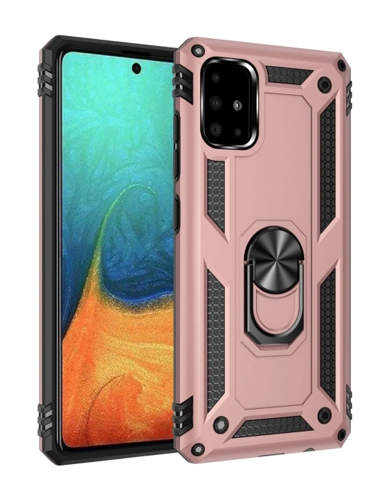 Newface Samsung Galaxy A71 Kılıf Sofya Yüzüklü Silikon Kapak - Rose