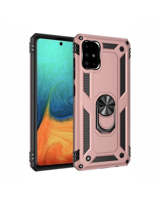 Newface Samsung Galaxy A71 Kılıf Sofya Yüzüklü Silikon Kapak - Rose