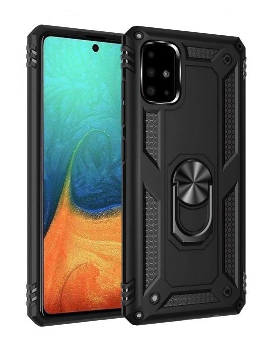 Newface Samsung Galaxy A71 Kılıf Sofya Yüzüklü Silikon Kapak - Siyah