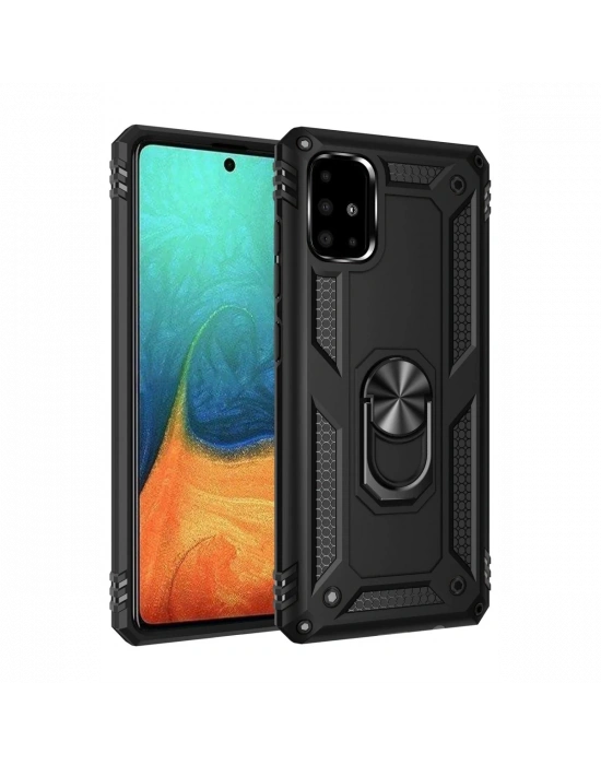 Newface Samsung Galaxy A71 Kılıf Sofya Yüzüklü Silikon Kapak - Siyah