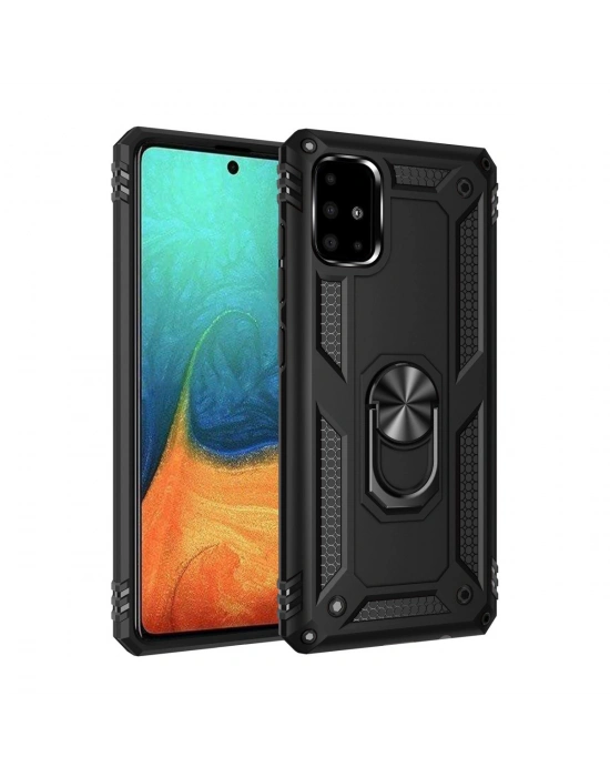 Newface Samsung Galaxy A71 Kılıf Sofya Yüzüklü Silikon Kapak - Siyah