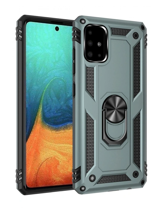 Newface Samsung Galaxy A71 Kılıf Sofya Yüzüklü Silikon Kapak - Yeşil