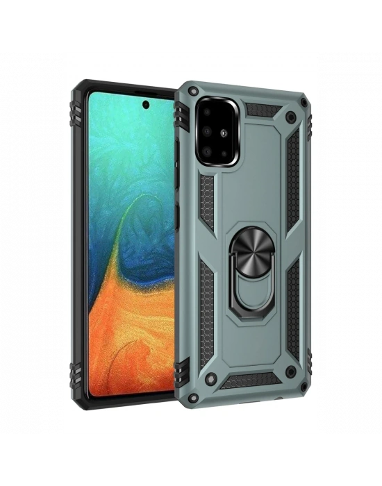 Newface Samsung Galaxy A71 Kılıf Sofya Yüzüklü Silikon Kapak - Yeşil