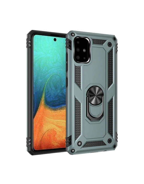 Newface Samsung Galaxy A71 Kılıf Sofya Yüzüklü Silikon Kapak - Yeşil