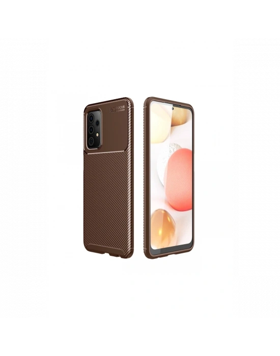 Newface Samsung Galaxy A72 Kılıf Auto Focus Karbon Kapak - Kahverengi