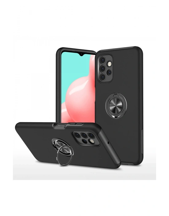 Newface Samsung Galaxy A72 Kılıf Elit Yüzüklü Kapak - Siyah