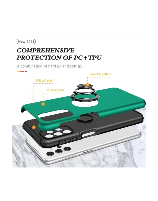 Newface Samsung Galaxy A72 Kılıf Elit Yüzüklü Kapak - Yeşil