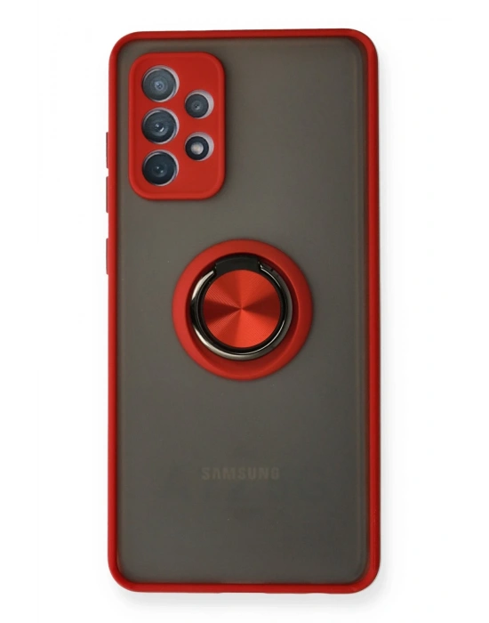 Newface Samsung Galaxy A72 Kılıf Montreal Yüzüklü Silikon Kapak - Kırmızı