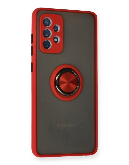 Newface Samsung Galaxy A72 Kılıf Montreal Yüzüklü Silikon Kapak - Kırmızı