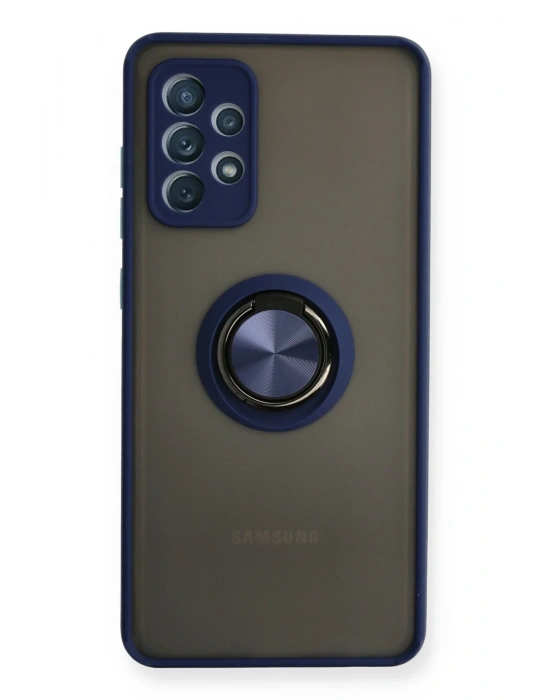 Newface Samsung Galaxy A72 Kılıf Montreal Yüzüklü Silikon Kapak - Lacivert