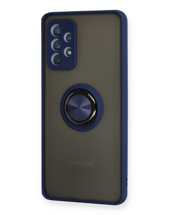 Newface Samsung Galaxy A72 Kılıf Montreal Yüzüklü Silikon Kapak - Lacivert