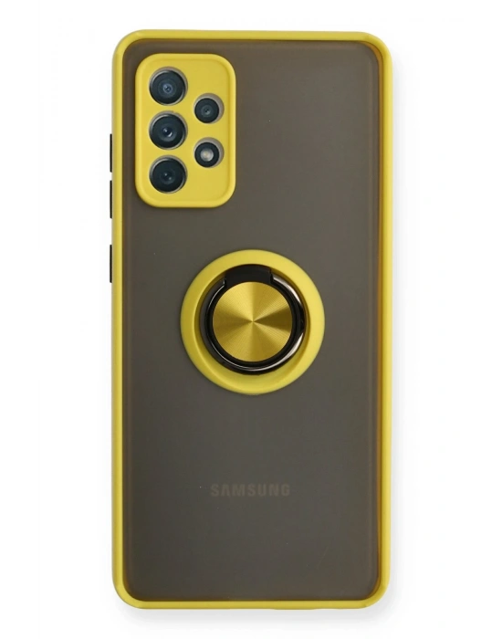 Newface Samsung Galaxy A72 Kılıf Montreal Yüzüklü Silikon Kapak - Sarı