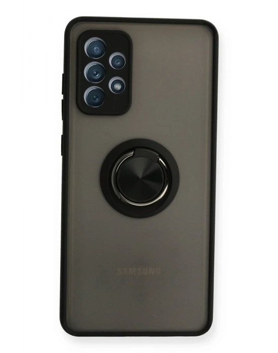 Newface Samsung Galaxy A72 Kılıf Montreal Yüzüklü Silikon Kapak - Siyah