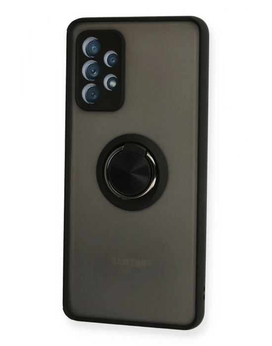 Newface Samsung Galaxy A72 Kılıf Montreal Yüzüklü Silikon Kapak - Siyah