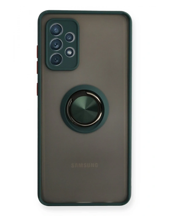 Newface Samsung Galaxy A72 Kılıf Montreal Yüzüklü Silikon Kapak - Yeşil