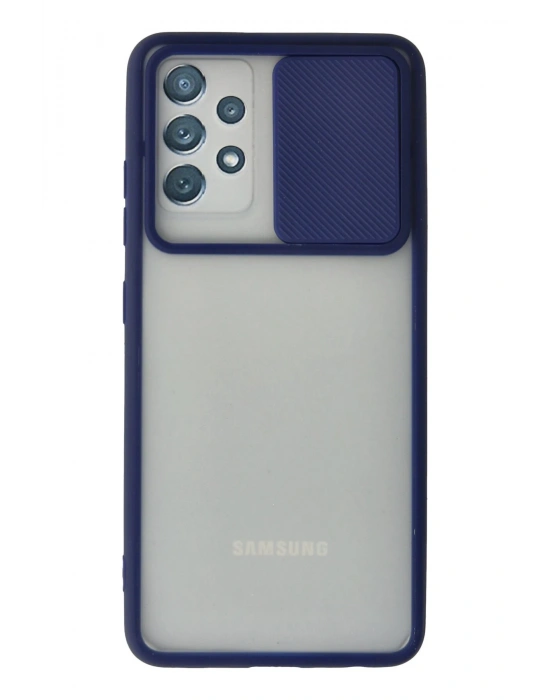 Newface Samsung Galaxy A72 Kılıf Palm Buzlu Kamera Sürgülü Silikon - Lacivert