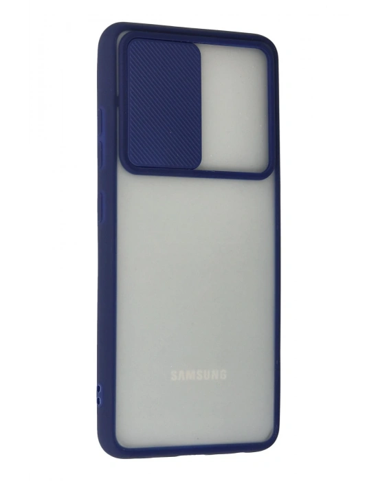 Newface Samsung Galaxy A72 Kılıf Palm Buzlu Kamera Sürgülü Silikon - Lacivert