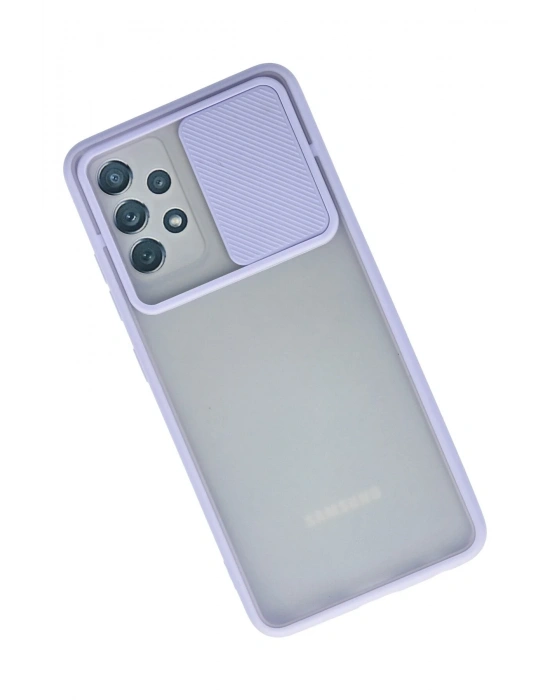 Newface Samsung Galaxy A72 Kılıf Palm Buzlu Kamera Sürgülü Silikon - Lila