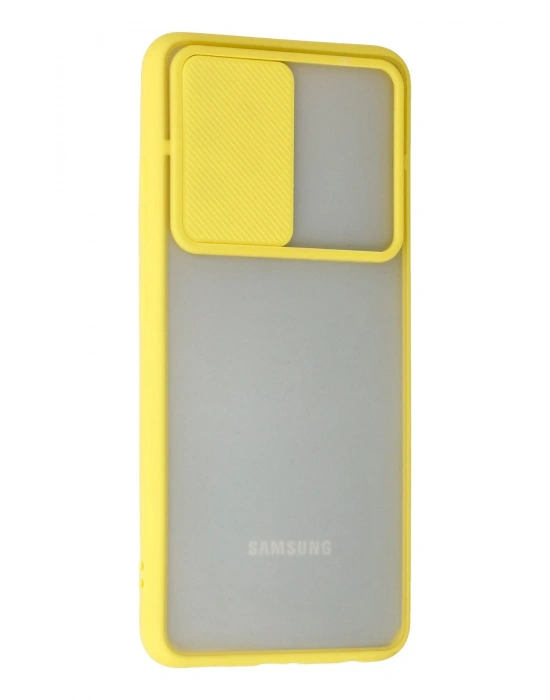 Newface Samsung Galaxy A72 Kılıf Palm Buzlu Kamera Sürgülü Silikon - Sarı