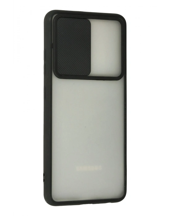 Newface Samsung Galaxy A72 Kılıf Palm Buzlu Kamera Sürgülü Silikon - Siyah