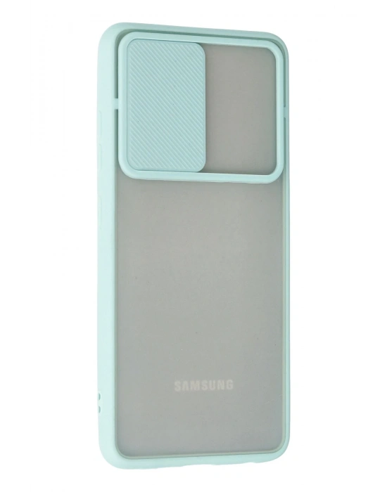 Newface Samsung Galaxy A72 Kılıf Palm Buzlu Kamera Sürgülü Silikon - Turkuaz