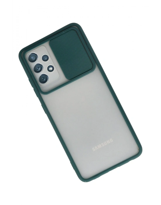 Newface Samsung Galaxy A72 Kılıf Palm Buzlu Kamera Sürgülü Silikon - Yeşil