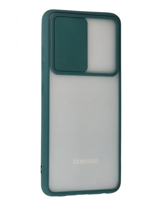 Newface Samsung Galaxy A72 Kılıf Palm Buzlu Kamera Sürgülü Silikon - Yeşil