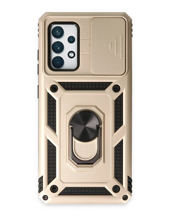 Newface Samsung Galaxy A72 Kılıf Pars Lens Yüzüklü Silikon - Gold