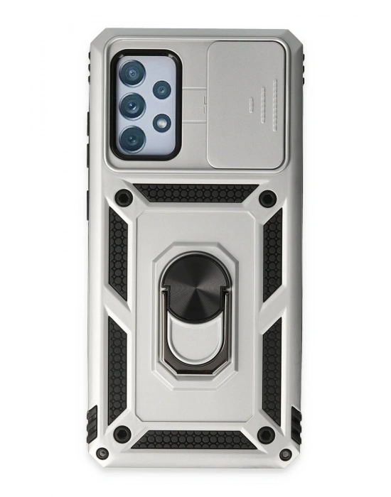 Newface Samsung Galaxy A72 Kılıf Pars Lens Yüzüklü Silikon - Gümüş