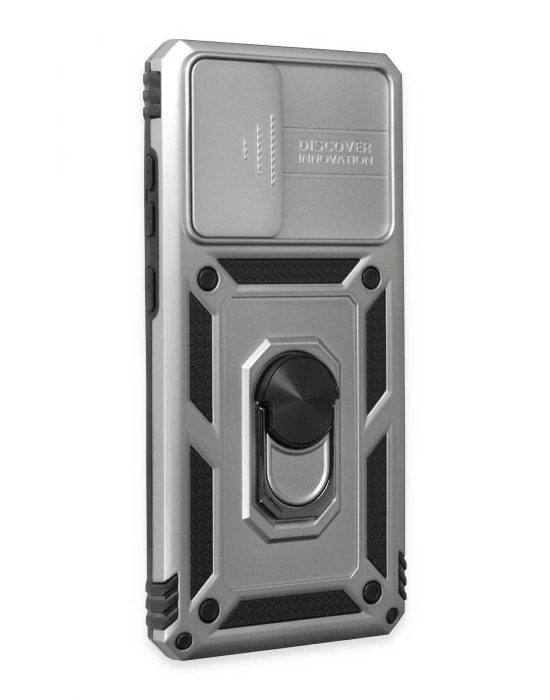 Newface Samsung Galaxy A72 Kılıf Pars Lens Yüzüklü Silikon - Gümüş