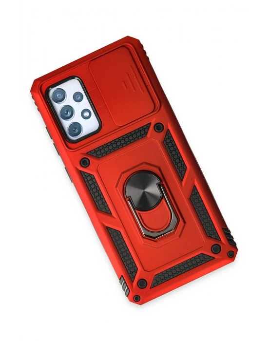 Newface Samsung Galaxy A72 Kılıf Pars Lens Yüzüklü Silikon - Kırmızı