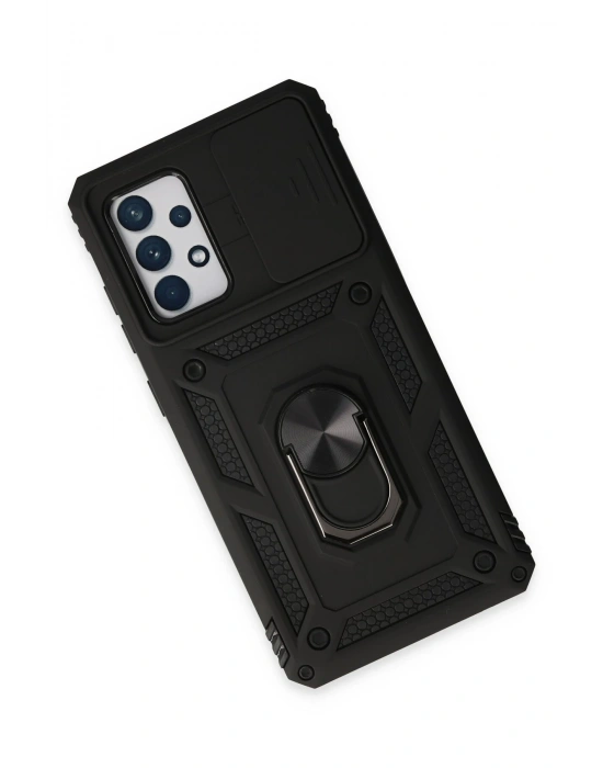 Newface Samsung Galaxy A72 Kılıf Pars Lens Yüzüklü Silikon - Siyah