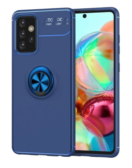 Newface Samsung Galaxy A72 Kılıf Range Yüzüklü Silikon - Mavi