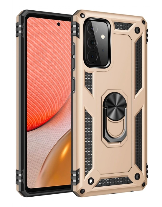 Newface Samsung Galaxy A72 Kılıf Sofya Yüzüklü Silikon Kapak - Gold