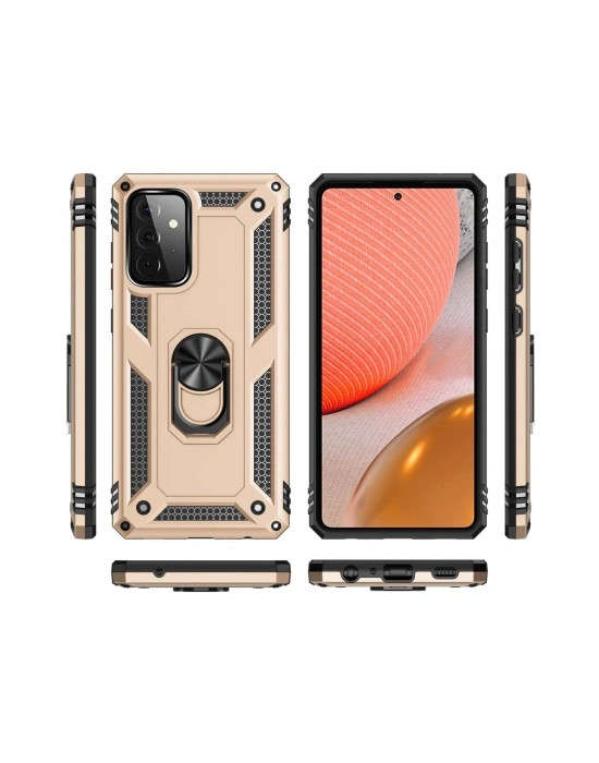 Newface Samsung Galaxy A72 Kılıf Sofya Yüzüklü Silikon Kapak - Gold