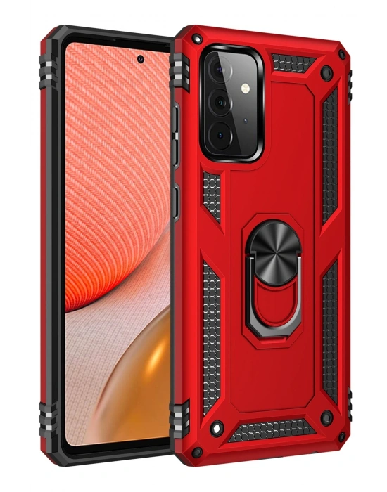 Newface Samsung Galaxy A72 Kılıf Sofya Yüzüklü Silikon Kapak - Kırmızı