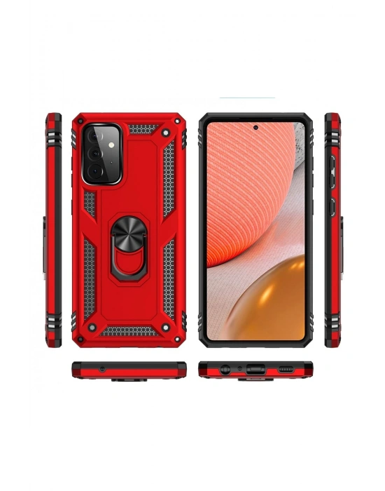 Newface Samsung Galaxy A72 Kılıf Sofya Yüzüklü Silikon Kapak - Kırmızı