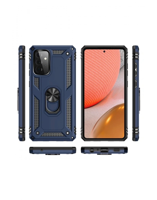 Newface Samsung Galaxy A72 Kılıf Sofya Yüzüklü Silikon Kapak - Lacivert