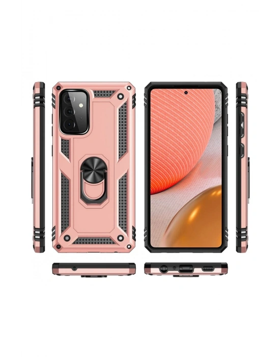 Newface Samsung Galaxy A72 Kılıf Sofya Yüzüklü Silikon Kapak - Rose