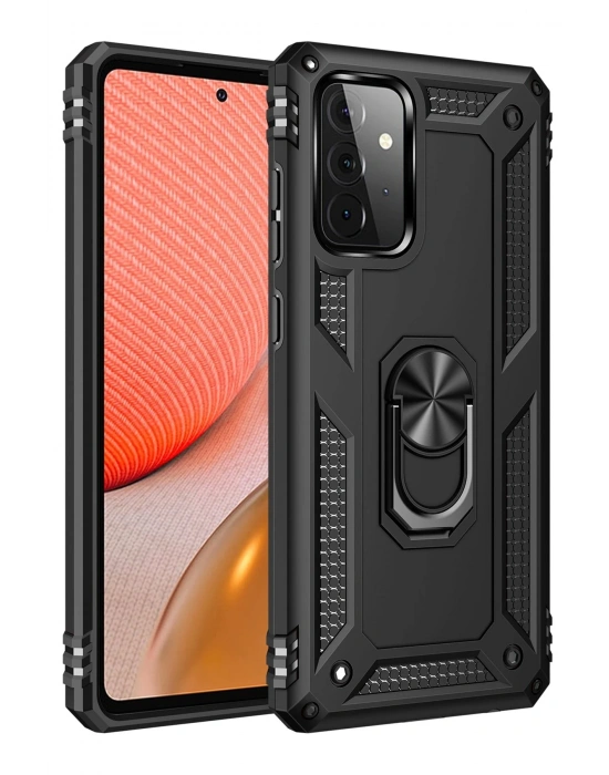 Newface Samsung Galaxy A72 Kılıf Sofya Yüzüklü Silikon Kapak - Siyah