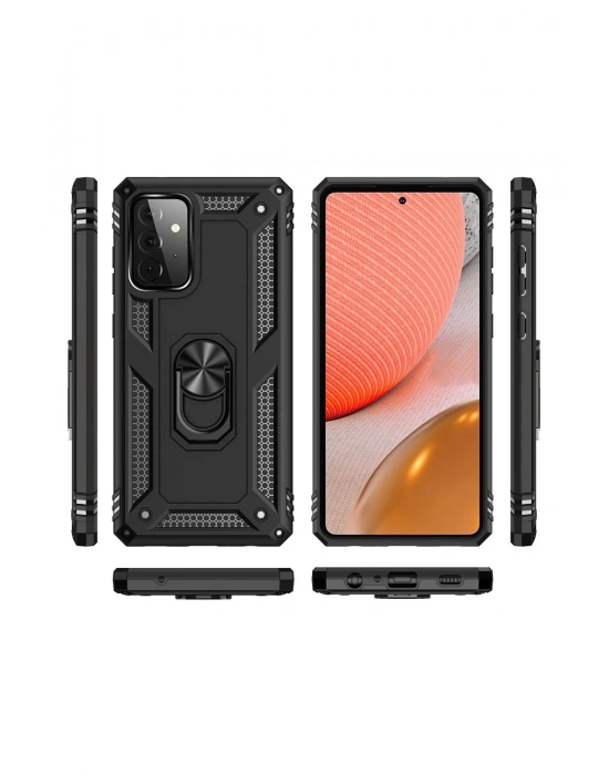 Newface Samsung Galaxy A72 Kılıf Sofya Yüzüklü Silikon Kapak - Siyah