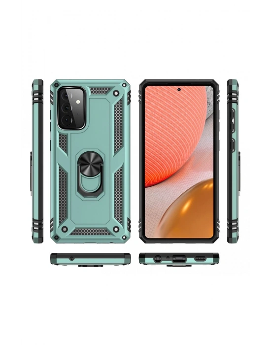 Newface Samsung Galaxy A72 Kılıf Sofya Yüzüklü Silikon Kapak - Yeşil